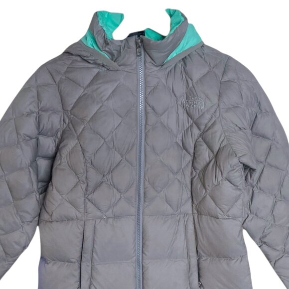The North Face Girls  (M) 10/12 Gray 550 Series Goose Down Puffer Hoodie Jacket - Picture 3 of 10